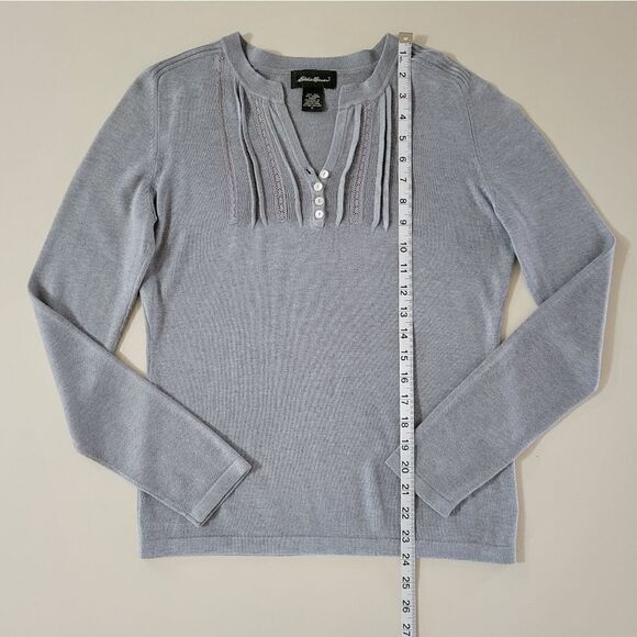 Eddie Bauer Women's Gray Henley Silk Angora Long Sleeve Sweater - Picture 4 of 10